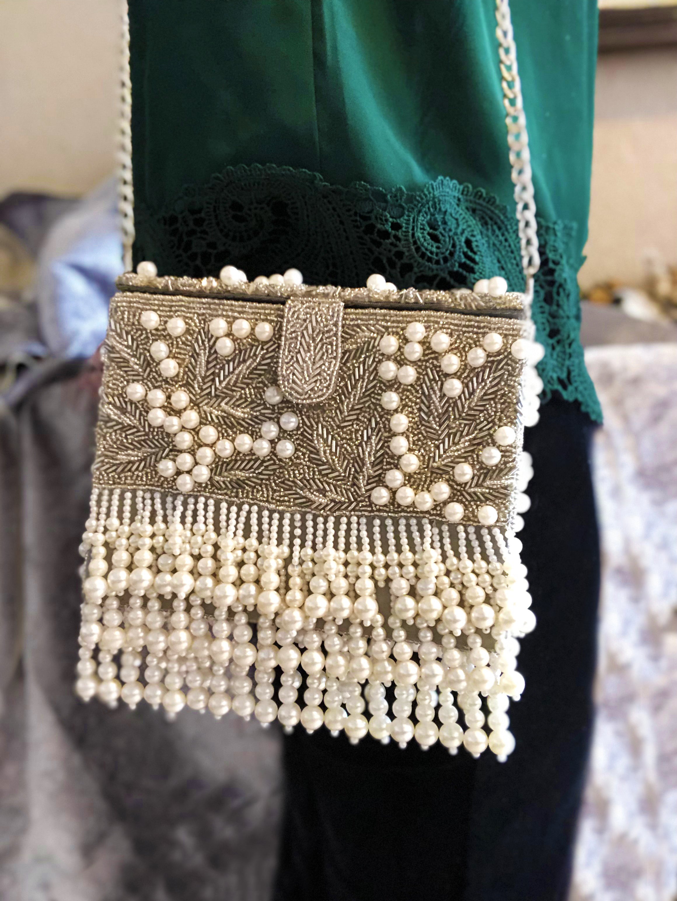 Silver Pearl Flapper Clutch